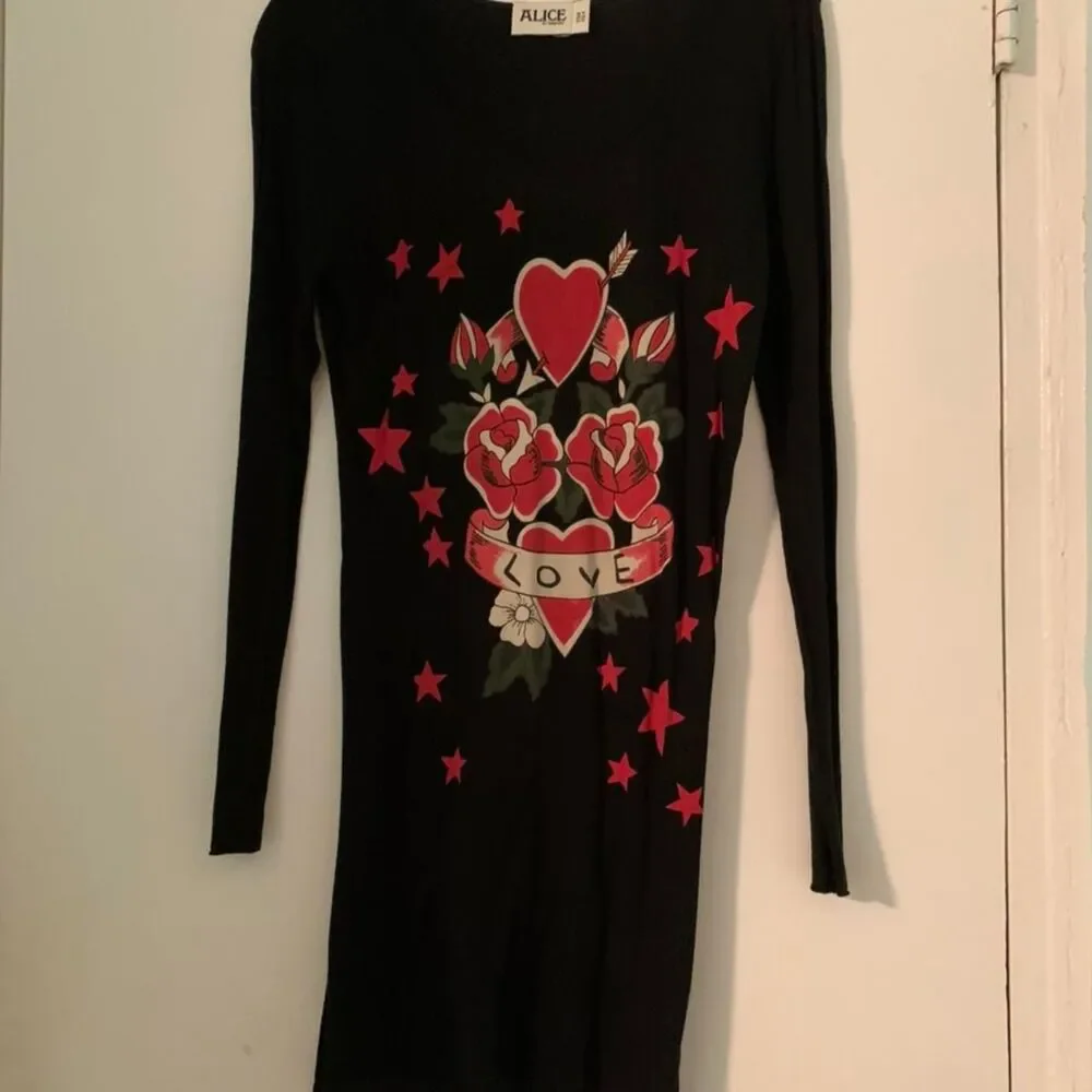 Alice Temperley Tattoo Print Dress | Y2K Vintage | Black Red | Small | Designer - Picture 2 of 4